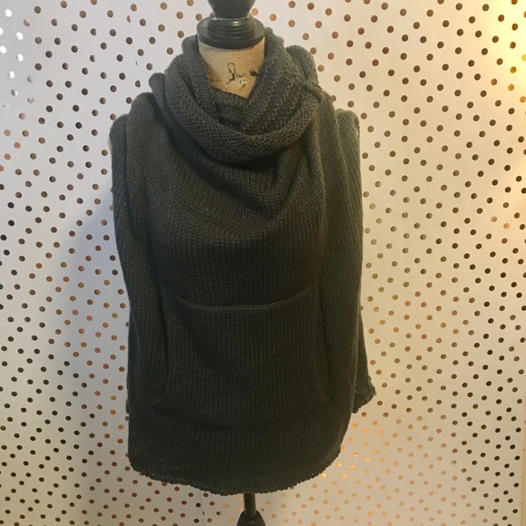 ticked pink Sweaters - Gray Cowl neck knit sweater shawl one size